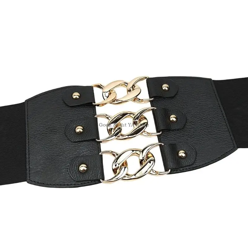 حزام خصر مطاطي سهل الارتداء من جلد البولي يوريثان، حزام عريض لسيدة المكتب