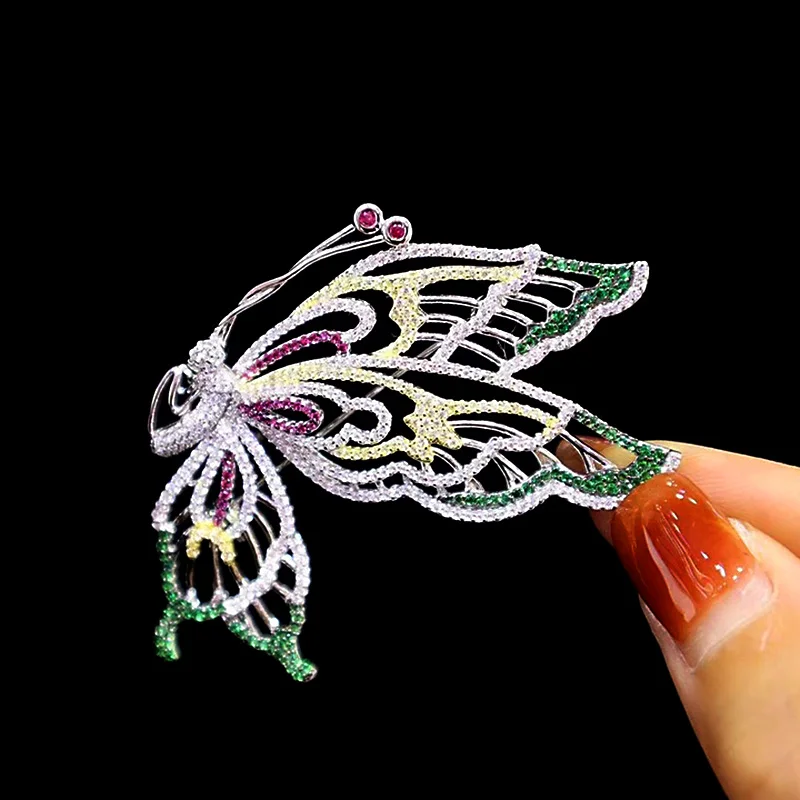 

ZOCA Luxury Real 925 Sterling Silver Zircon Colorful Butterfly Brooch Women Gift Party Wedding Fine Jewelry Friends Brooches Pin