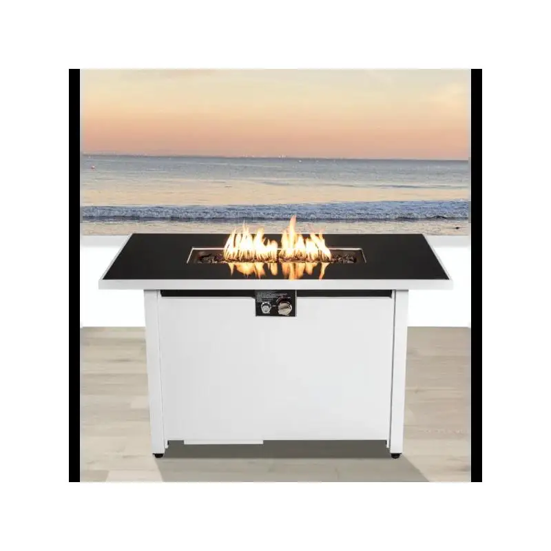 

Прямоугольная костра 43 дюйма с дымчатой стеклянной столешницей и металлическим каркасом, подогревом и декором на открытом воздухе, идеально подходит для патио и заднего двора, стильная