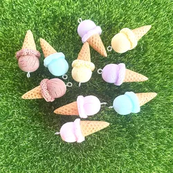 6Pcs Ice Cream Cone Charms Pendants 17x38mm Resin Cabochon for DIY Handmade Jewelry Making Accessories Earrings Neckgs Necklaces