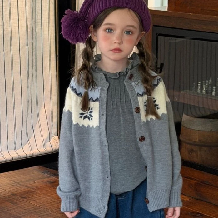 Girls Sweater 2026 Spring and Autumn New Children's Clothing Korean Style Girl Baby Lazy Loose Embroidered Snowflake Sweater