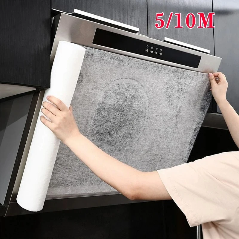 5/10M Disposable Hood Oil Filter Paper Non-woven Cooker Hood Extractor Fan Filter Kitchen Hood Grease Anti Oil Cotton