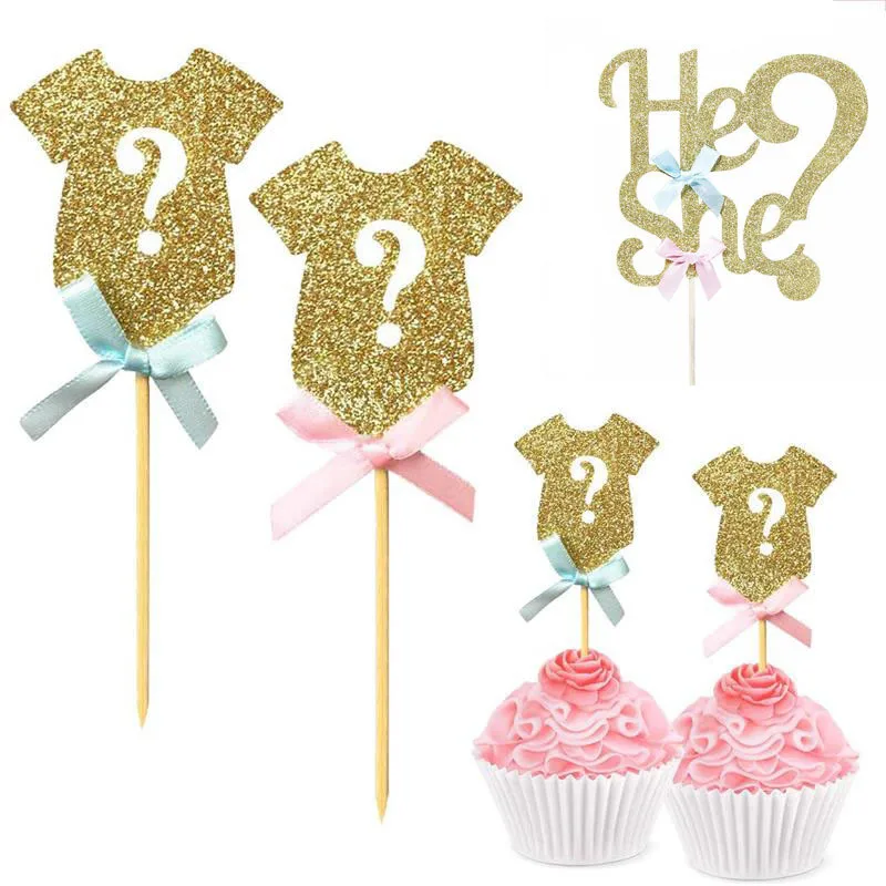 Gender Reveal Cake Topper He Or She Boy Or Girl Cake Flags Baby Birthday Party Cake Decor DIY Baby Shower Cupcake Toppers