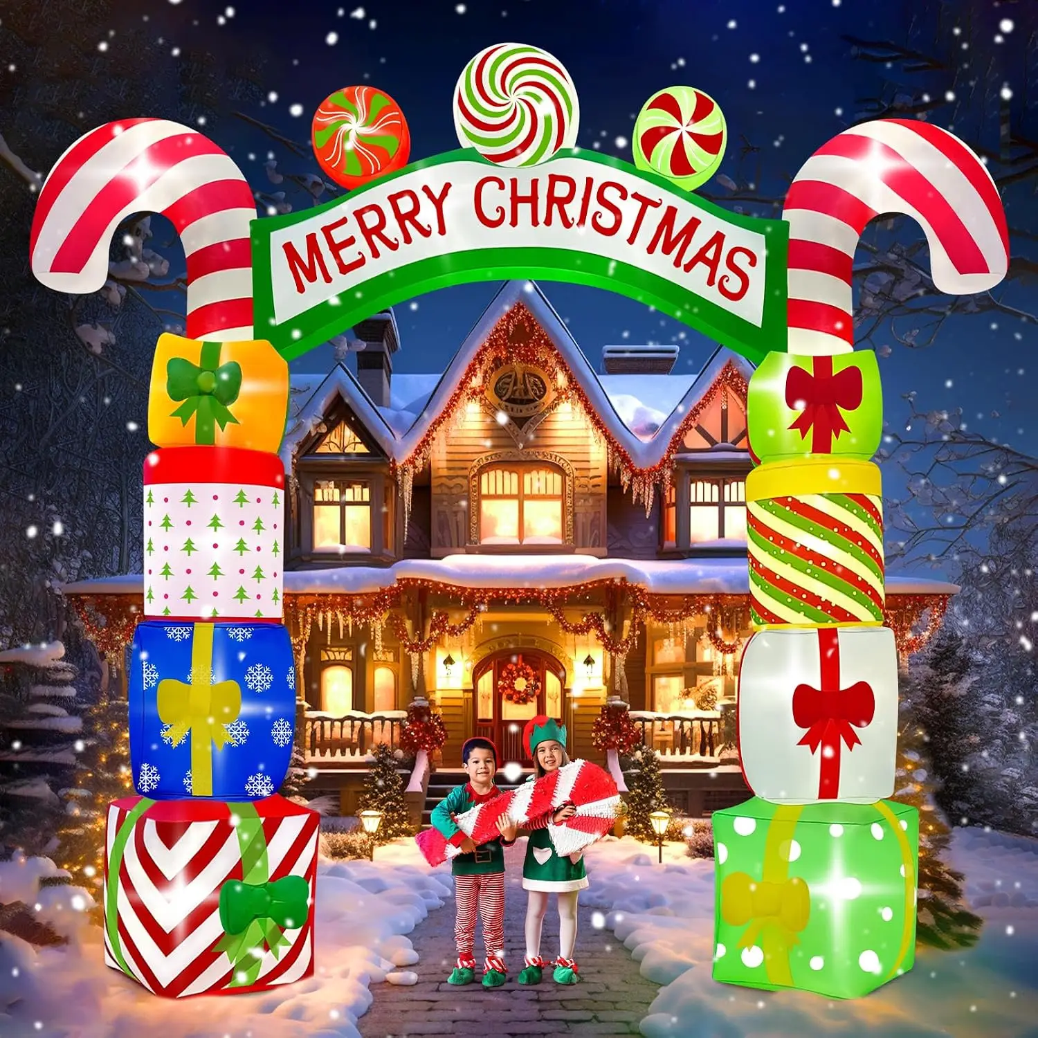 10FT Christmas Inflatable Archway Gift Boxes, Xmas Arch Inflatable | Blow Up Yard Outdoor Decorations, Merry Christmas Giant Inf
