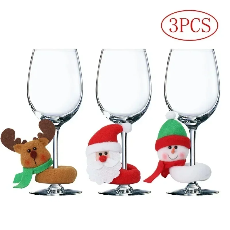 3 stücke Weihnachts dekoration Weinglas Tasse Identifikation etiketten Tag Santa Schneemann Elch Weihnachten Party Trinkbecher Zeichen Tisch dekoration