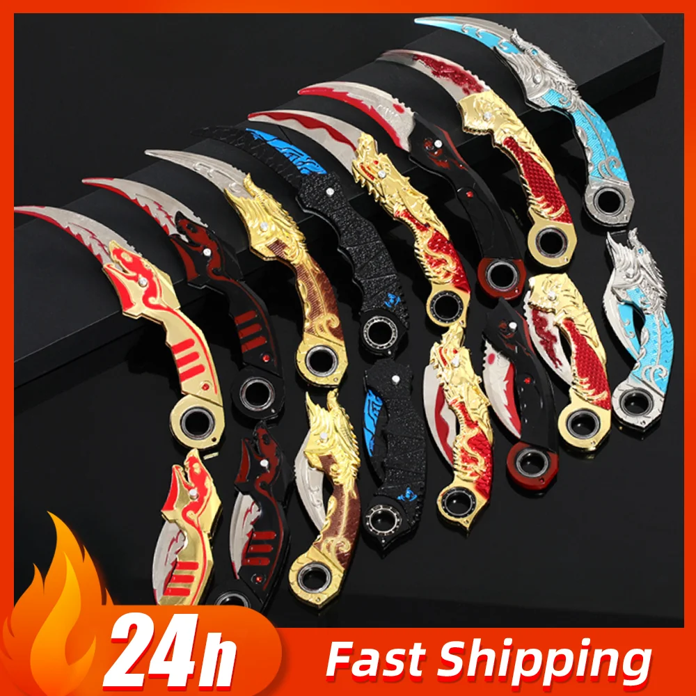 20cm7.9in Dragon Karambit Obrotowy składany metalowy model Dark Moon Podwójne ciernie Pazur Nóż Złoty Smok Broń Zabawka Chłopiec Prezent