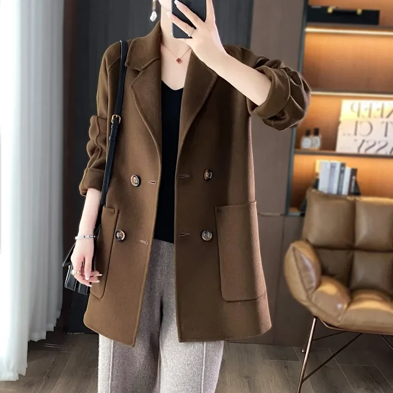 

Women's Thickened Woolen Coat Hot Sale Of The Season New Autumn Winter Korean Style Small Size Mid-Length Trendy Woolen Jacket