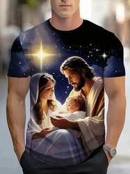 Men's 3D Print Jesus Virgin Mary T-Shirt Tops Casual Short Sleeve Crew Neck Jesus Birth Printed Tshirts For Men Streetwear