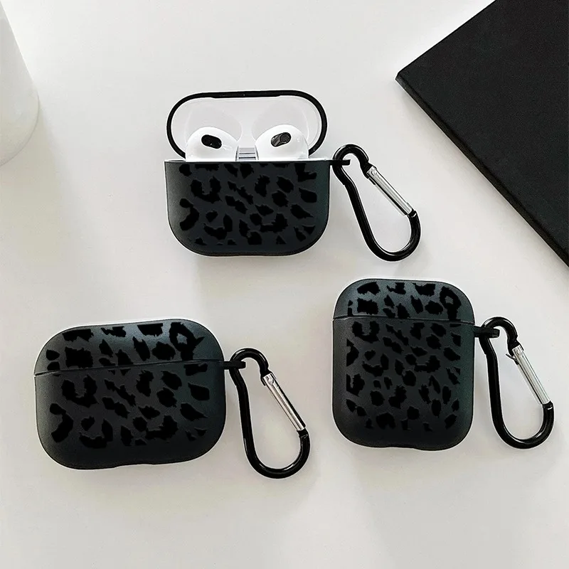 Schwarzes Kopfhörer-Etui mit Leopardenmuster für Airpods Pro 3/Pro 2/Pro, Schutzhülle für Apple Airpods 5/4/3/2/1, stoßfest. – Detail 2