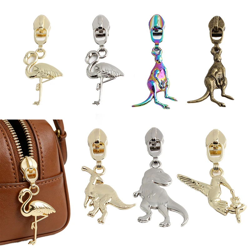 5 Stück # 5 Nylon-Reißverschlüsse mit Dinosaurier- und Känguru-Muster, Zubehör, Reißverschlussschieber, austauschbares Reparaturset für Kleidung und Oberbekleidung