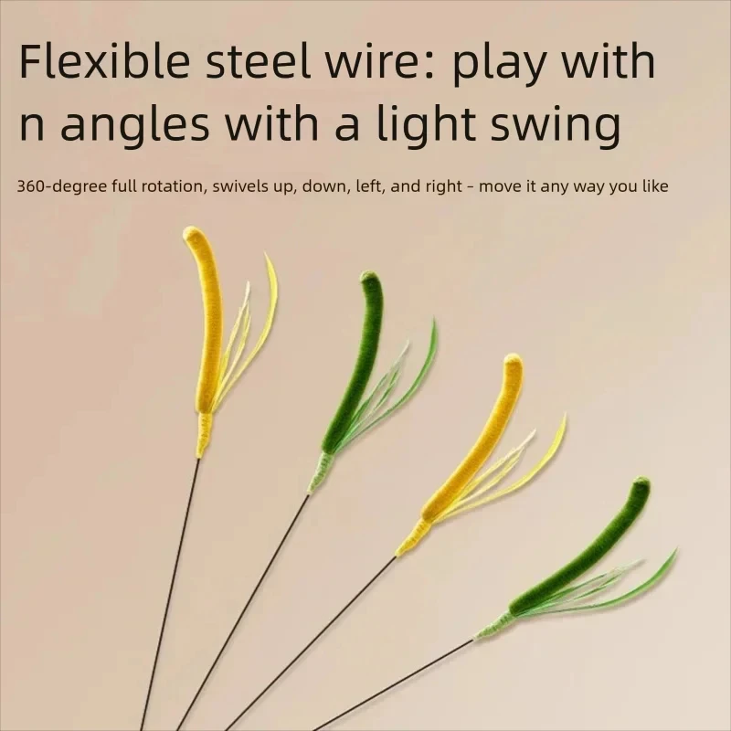 Wire Durable Cat Toys Cat Teasing Stick Bite Resistant Cat Sound Toy Pet Supplies Interactive Dog Tail Grass Feather Long Pole