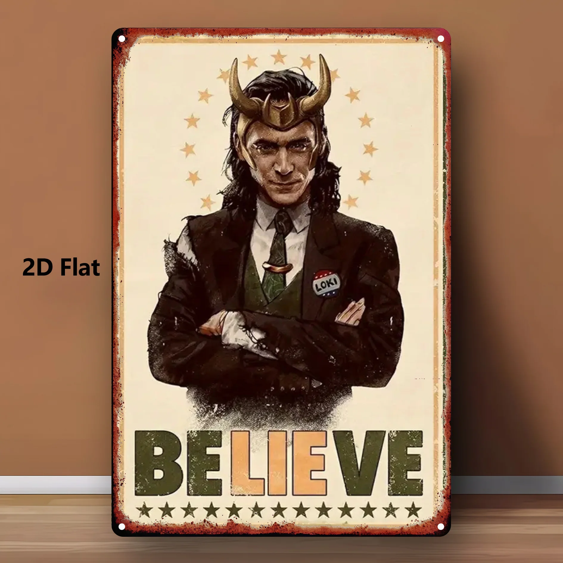 قطعة واحدة من ملصق الحائط المعدني من MARVEL - "Thor'S Hammer & Loki: Marvel Heroes Series" (20.32 سم × 30.48 سم) - ديكو مستوحى من الطراز العتيق