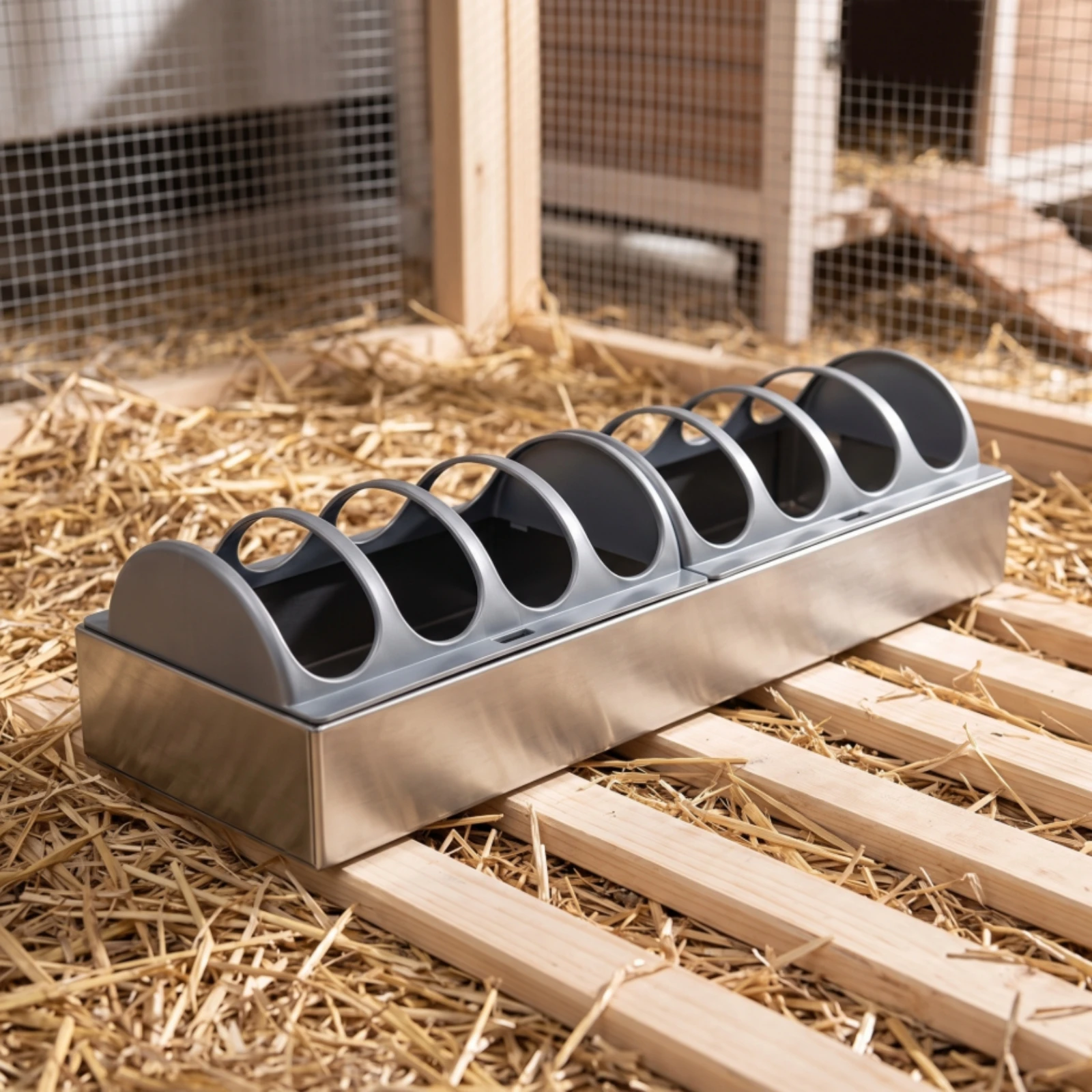 Chicken Feeder with Slotted Cover Metal Chicken Feeder with Lid Poultry Feeding Trough Easy-to-Clean Sturdy view 6