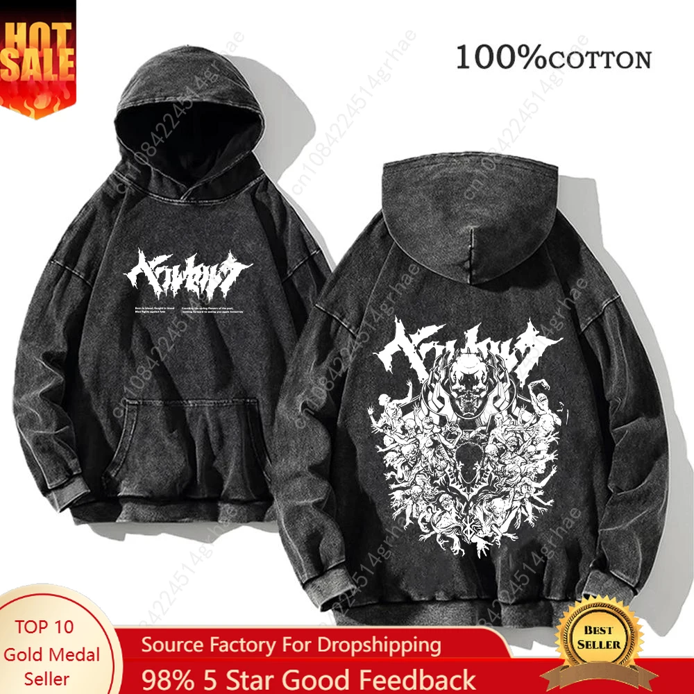 

Mens Berserk Hoodies Gothic Print Vintage Washed Hoodie Hip Hop Streetwear Cotton Sweatshirts Harajuku Casual Hooded Pullover