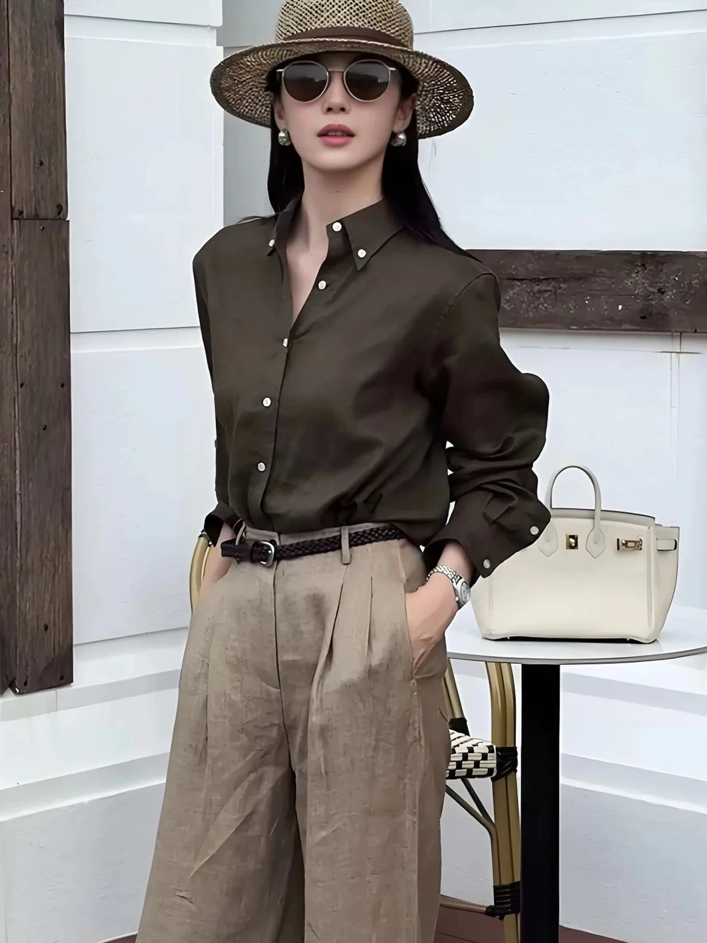 

Женская блузка больших размеров для повседневной носки, однотонная, с одной пуговицей, модный дизайн, высококачественная, элегантная.