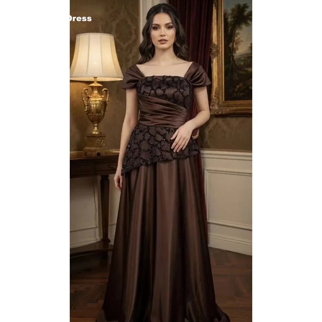 

Mina Customized Brown Women's Wedding Party Attire Lace Birthday Dress A Word Wedding Guest Dresses for Special Occasions Prom