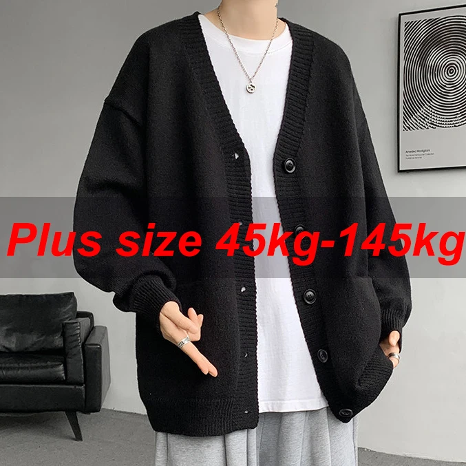 M-8XL Plus Size Cardigan Sweater Men's Autumn V-neck Japanese Retro Loose Lazy Style Oversize Men Clothing Long-sleeved Sweaters