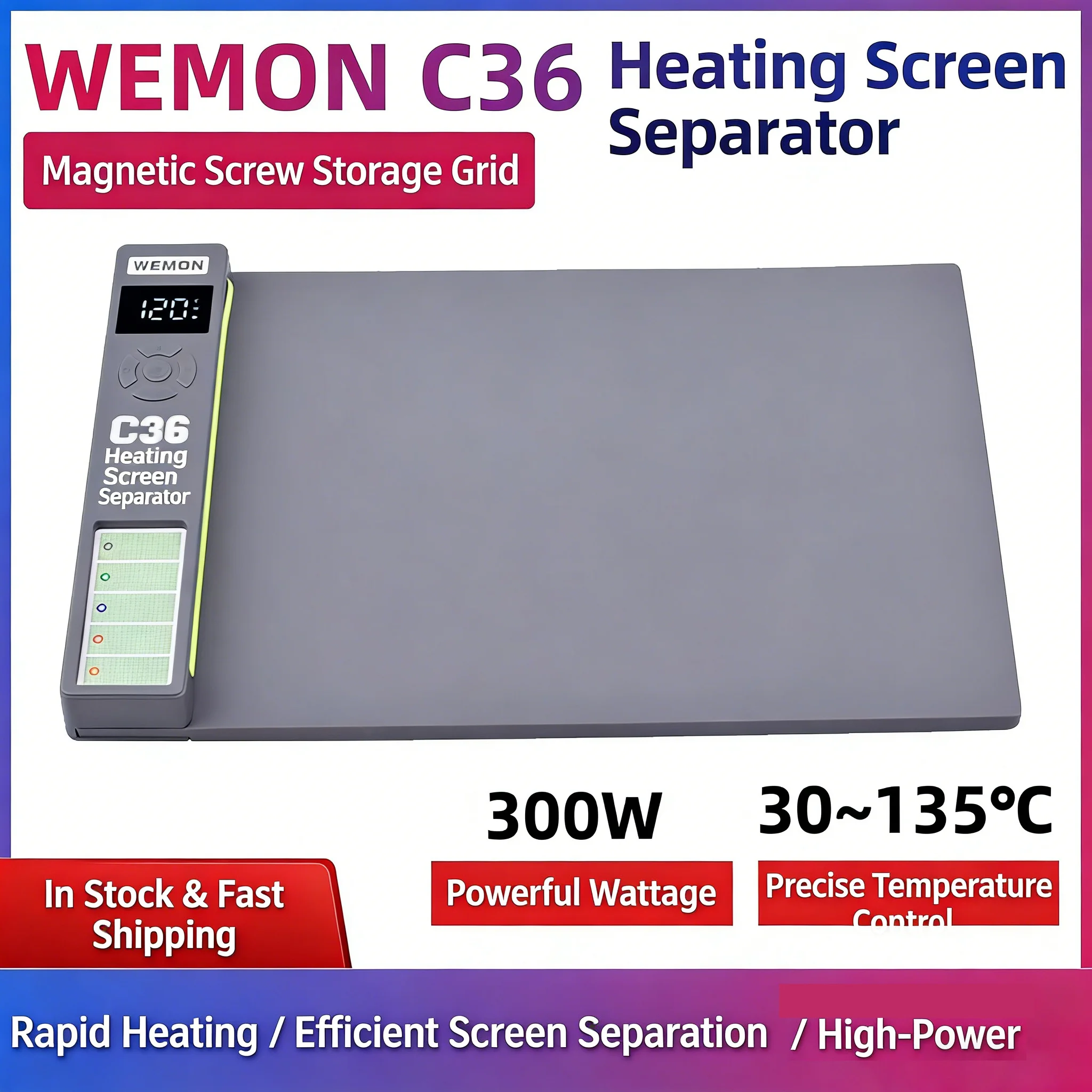 WEMON C36 300W Digital Heated Screen Separator for iPhone Android Includes Dust Lamp & Screw Organizer