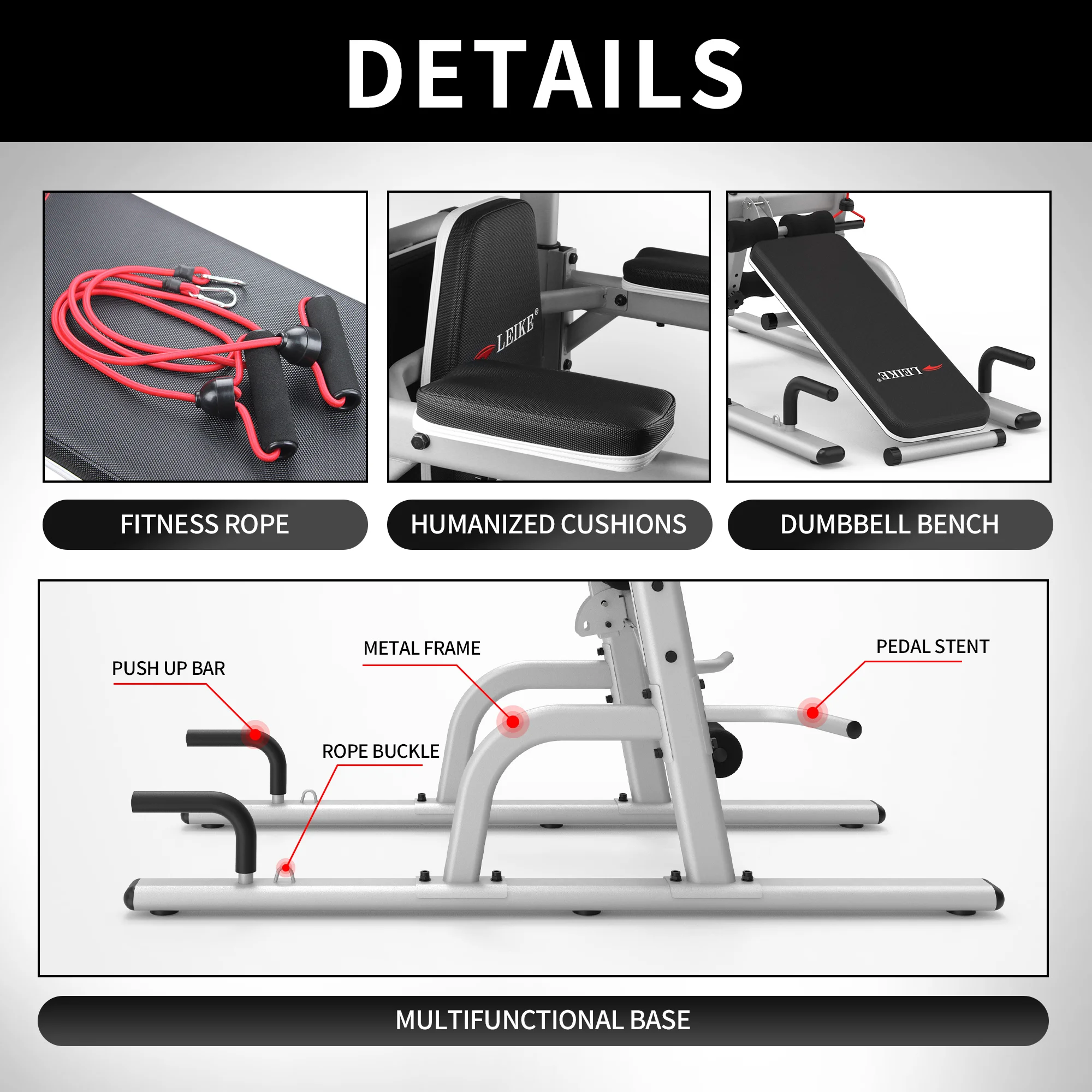 Leikefitness-torre multifuncional, equipamento do exercício, altura ajustável para o gym home, treinamento de força