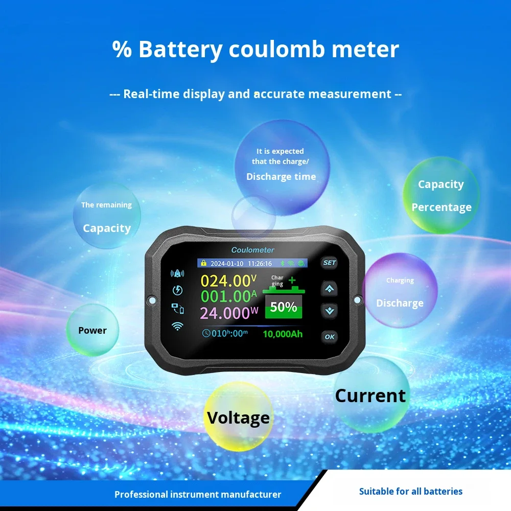 WiFi Bluetooth Battery Monitor,10-100V 50A 100A 400A 600A Coulometer,Volt-Ammeter for RV Caravan,Lithium Lead Acid LiFePO4, KM-F