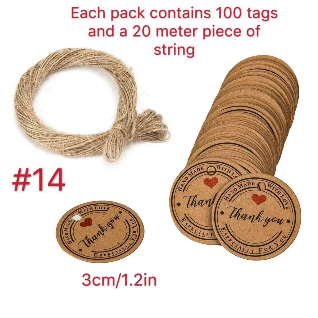 100pcs Kraft Paper Gift Tags Price Tags With 20m Jute Twine Craft Wedding Tag Labels Christmas Day Thanksgiving Wrap Decoration