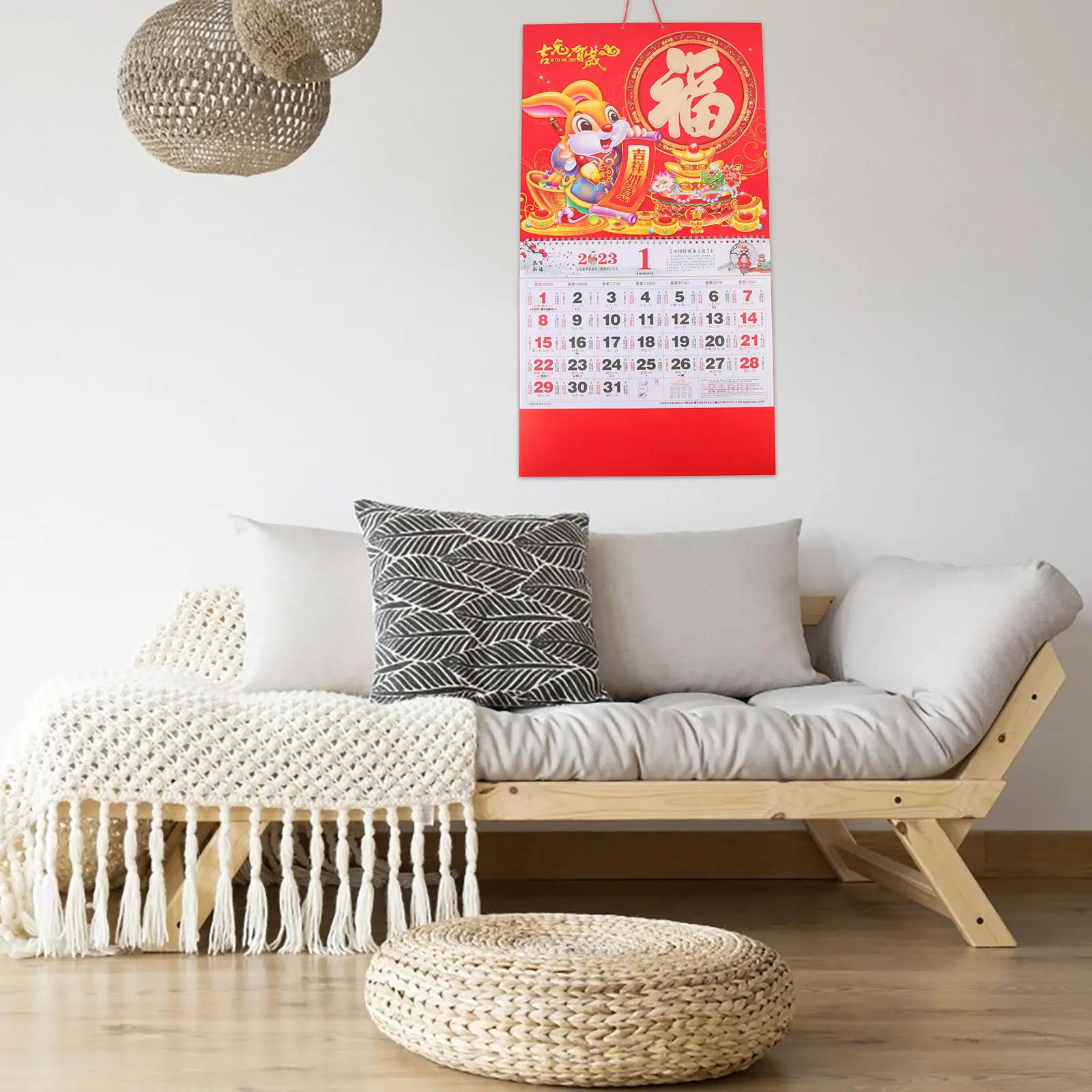 2023 سنة أرنب جدار التقويم عالية الجودة الطباعة التاريخ القمري لفائف ملزمة المواد الآمنة السنة الجديدة ديكور لوازم المنزل #4