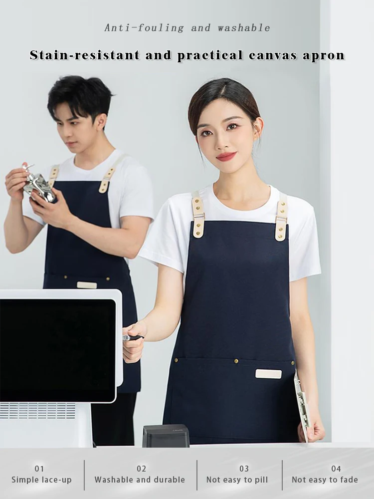 

Professional Cross Back Work Apron - Stain & Wear Resistant Design for Bubble Tea Servers Bakers Baristas & Restaurant Staff