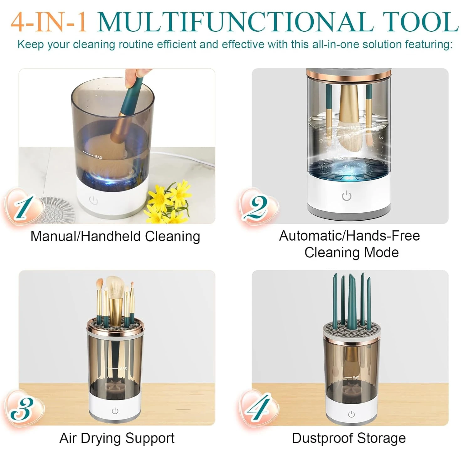 Efficient, Automatic Brush Cleaner: Quicker, Easier, and More Sanitary Cleaning Experience - Transform Your Beauty Routine with 