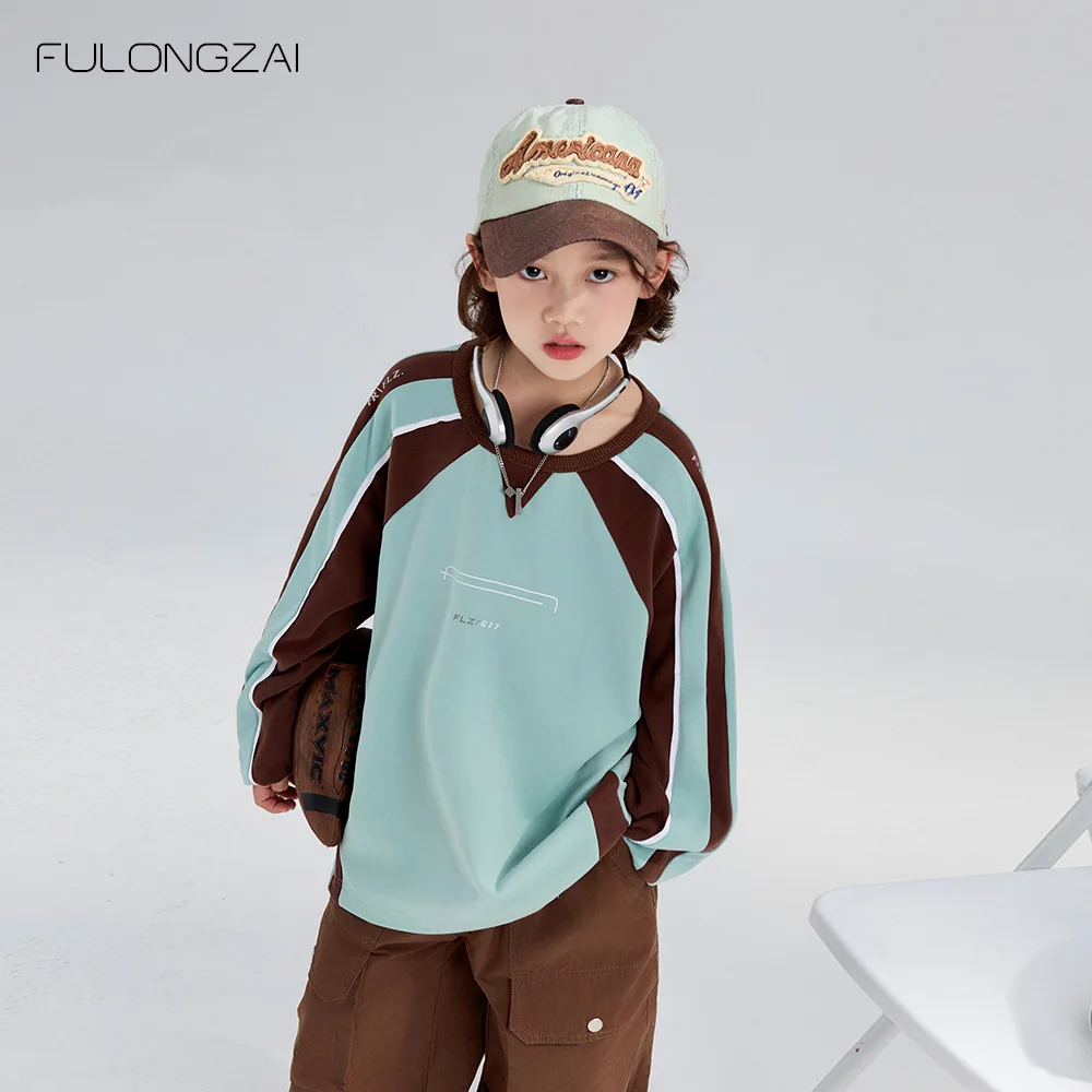 

Kid Hoodie Top Children Clothing 2024 Autumn Boys and Girls New Medium Children Foreign Style Splicing Long Sleeve Hoodie Top