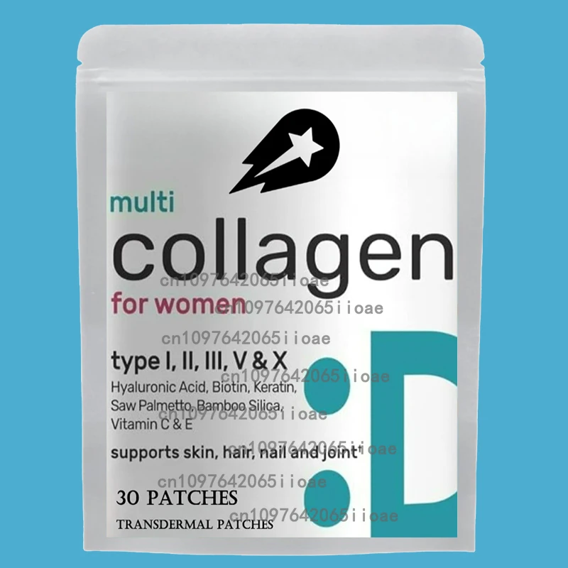 30 Patches Collagen Peptides Transdermal Patches Types I, II, II, V & X, Supports Healthy Skin and Nails, Gut Health and Joints