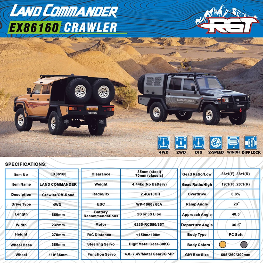 1/10 RGT EX86160 LC79 Lano Commander RC Car 4WD Simulation Remote Control Electric Off road Climbing Vehicle Model Gift