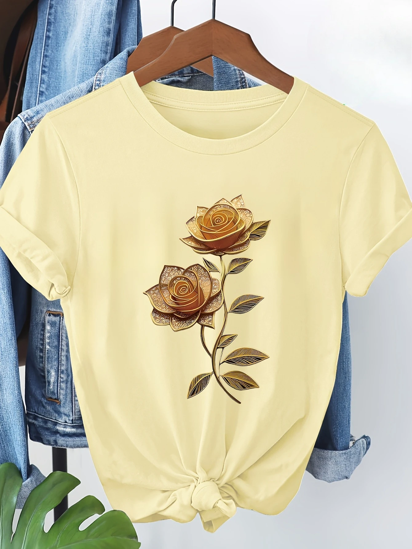 Soft Summer Yellow Clothing - Kaos Wanita Bermotif Bunga Mawar Kuning