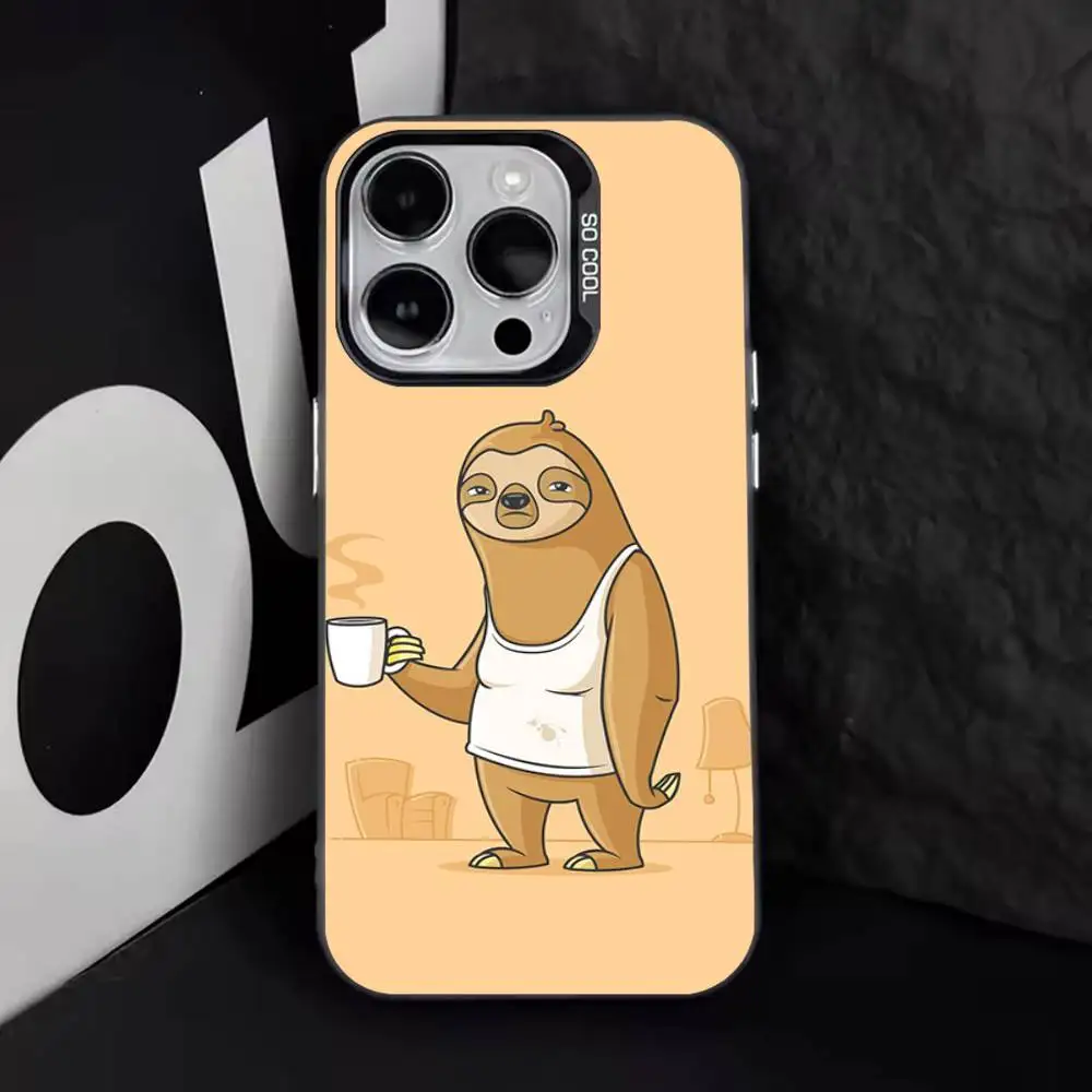 Tierische niedliche Cartoon-Faultier-Handyhülle für iPhone 17,16,15,14,13,12,11,Pro,Max,Plus,E,Air,Mini, schwarze TPU-Abdeckung