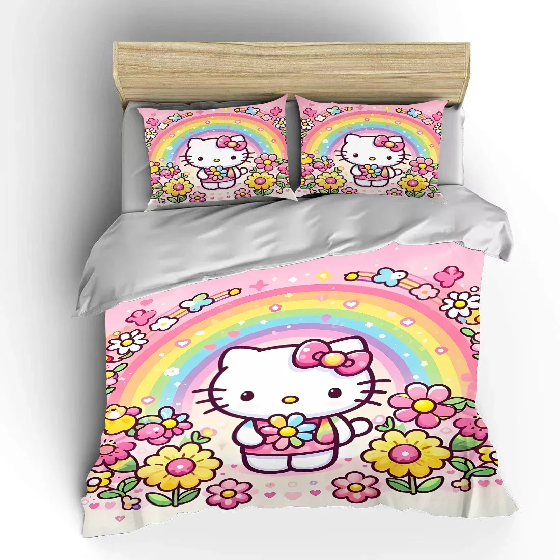 Hello Kitty 3pcs Bedding Set Fluffy Cartoon Comforter Cover Soft Kids US Twin King Queen Size Bedding Set Baby Bedclothes Gift