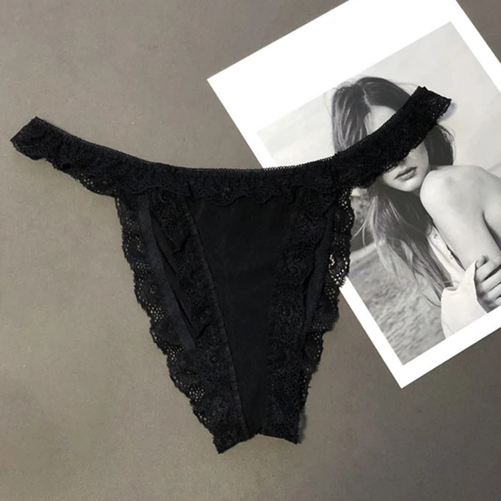Comfortable Men's Lace Briefs Low Waist Bikini Underwear Sexy Thongs Sheer Mesh Pouch G-strings Underpants