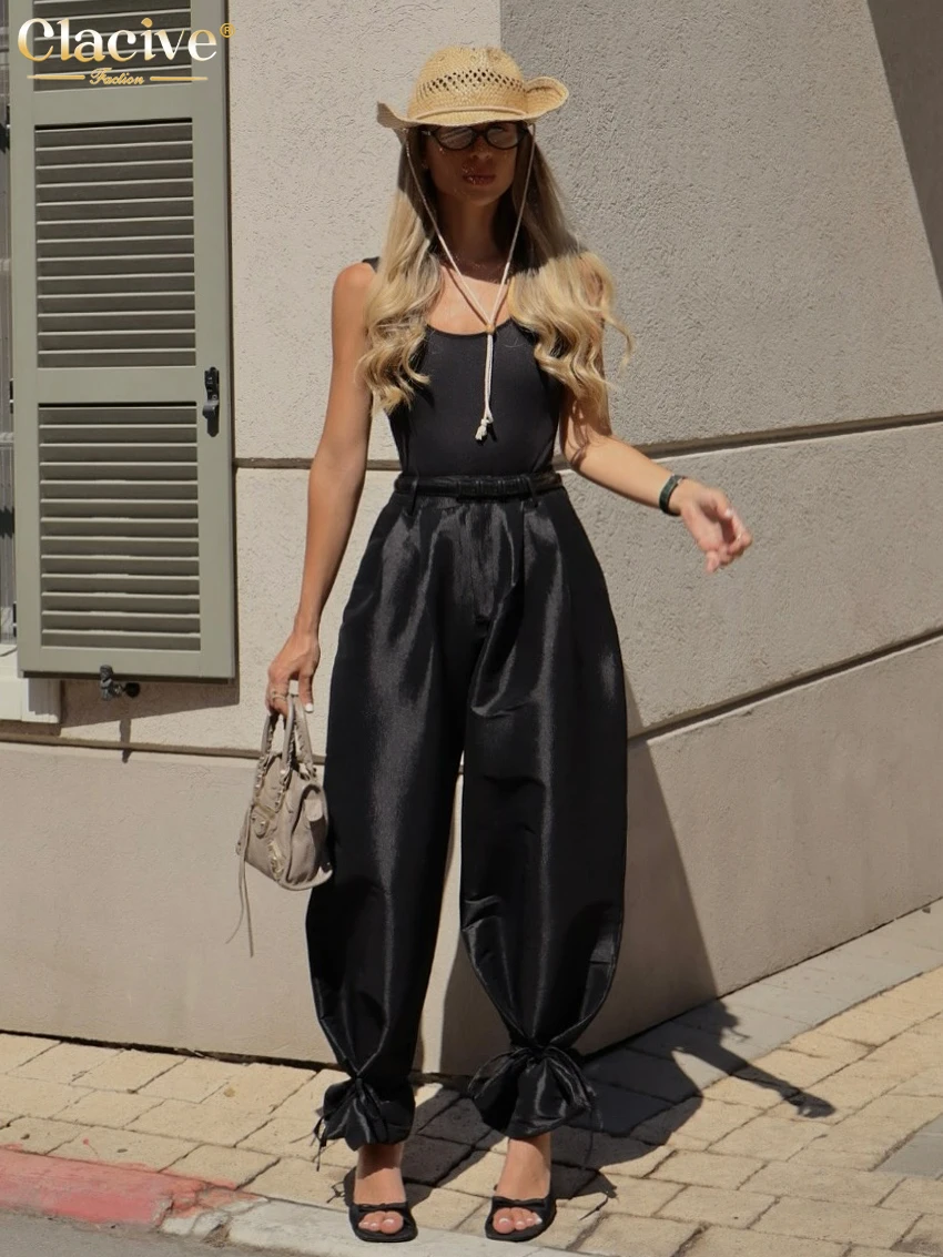 Clacive moda solta bege algodão calças femininas 2026 casual cintura alta lápis calças elegantes clássicas roupas femininas