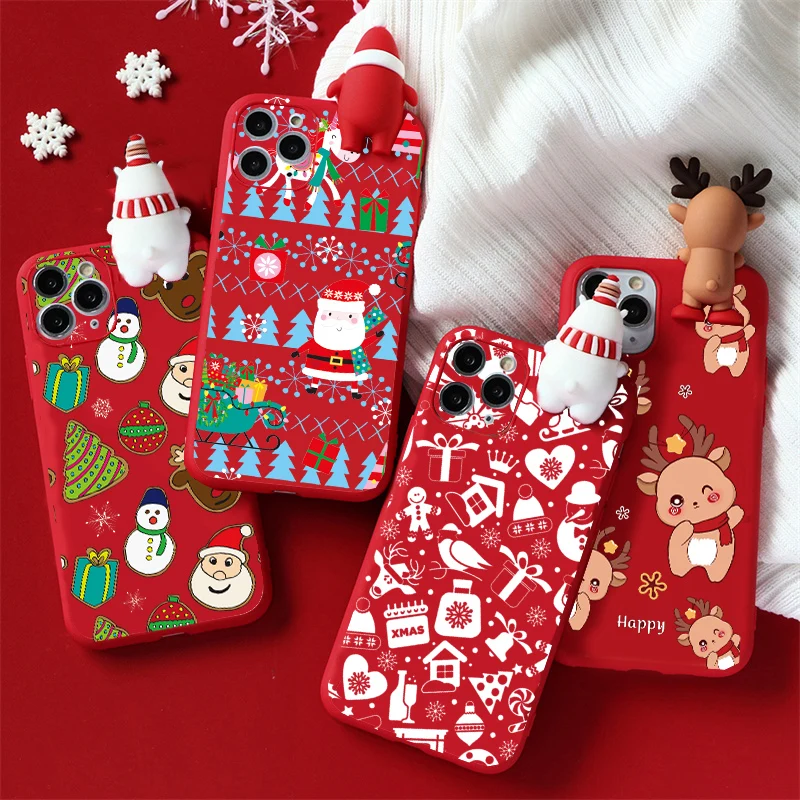 Christmas 3D Santa Claus Reindeer Bear Case For iPhone 13 12 11 14 15 Pro Max 12 13 Mini 7 8 Plus XS Max X XR SE Tpu Case Cover