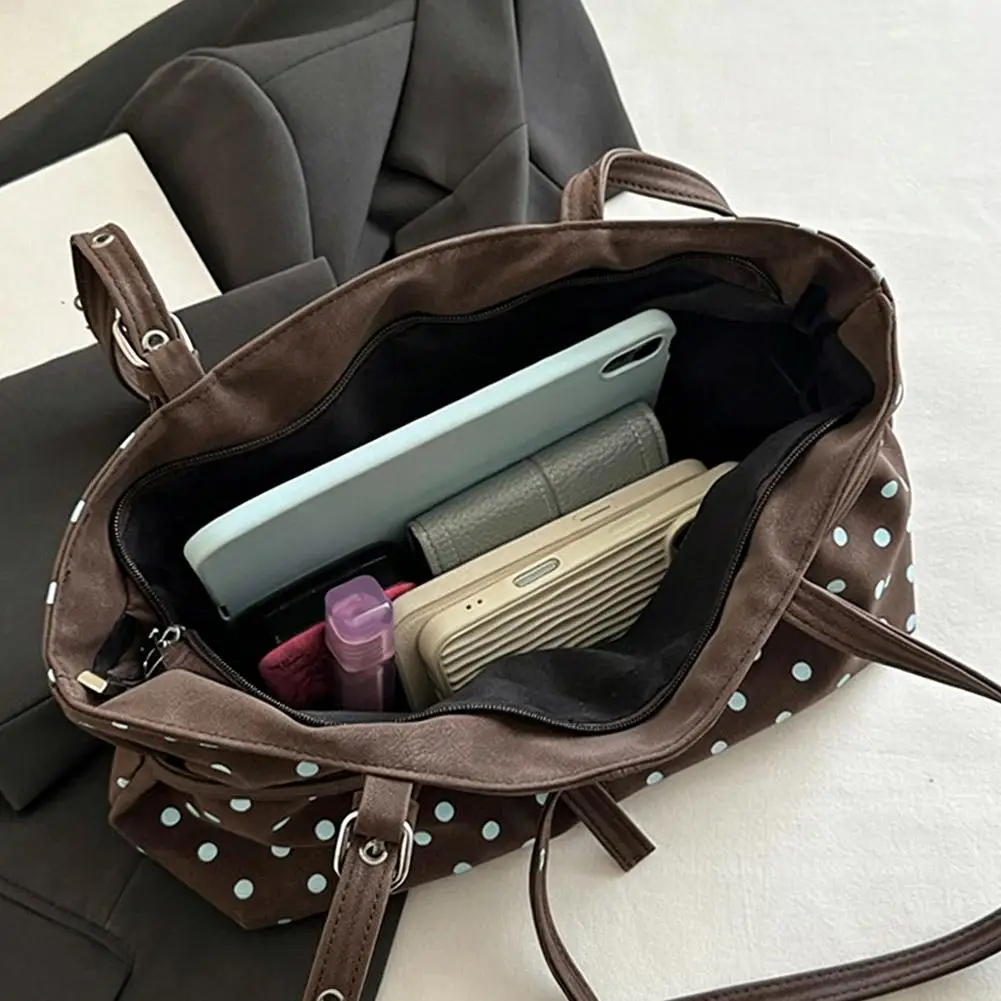 Lässige Schultertasche mit Polka-Dot-Muster, im koreanischen Stil, große Kapazität, ideal für den täglichen Gebrauch, Handtasche mit Schnallenriemen, Schultertasche für Damen. – Detail 20