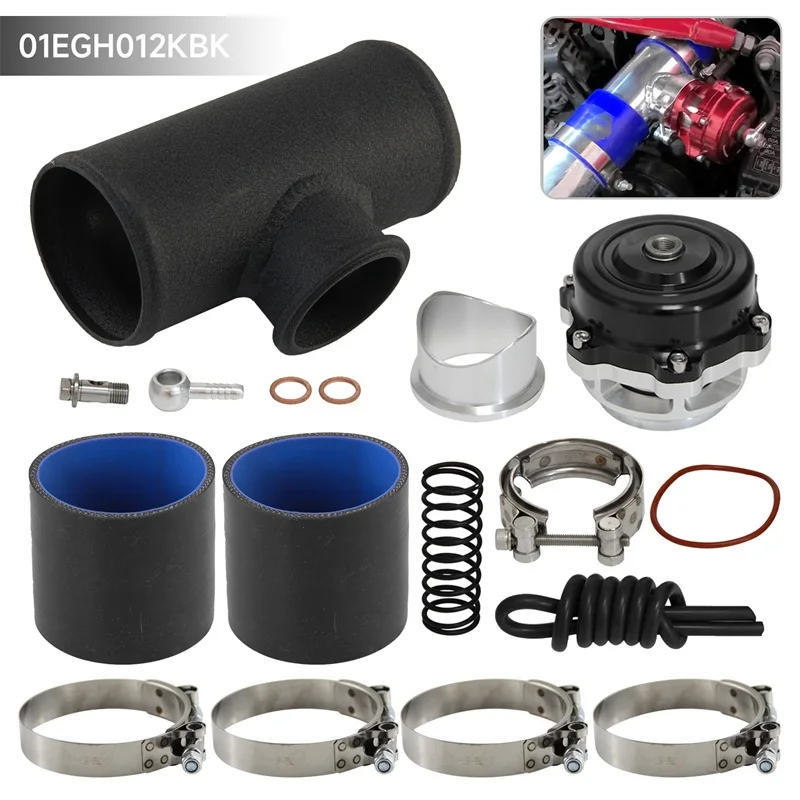 

50 мм 35PSI повышающий V-образный турбовыдувной клапан BOV + комплект фланцевых шлангов 70 мм, черный