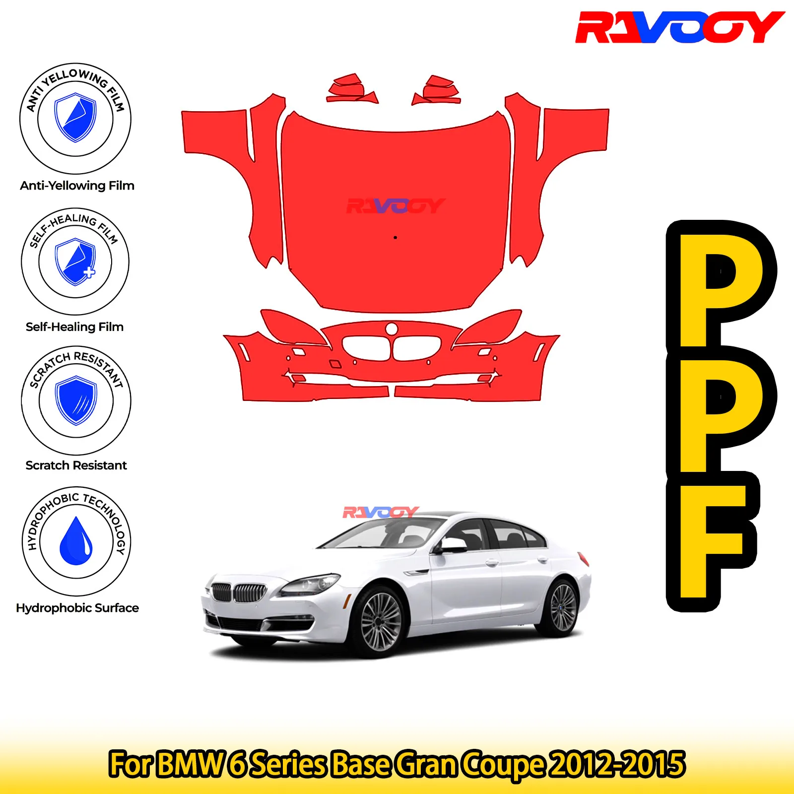 

Для BMW 6 Series Base Gran Coupe 2012-2015, глянцевая матовая черная предварительно вырезанная передняя защитная пленка PPF, комплект