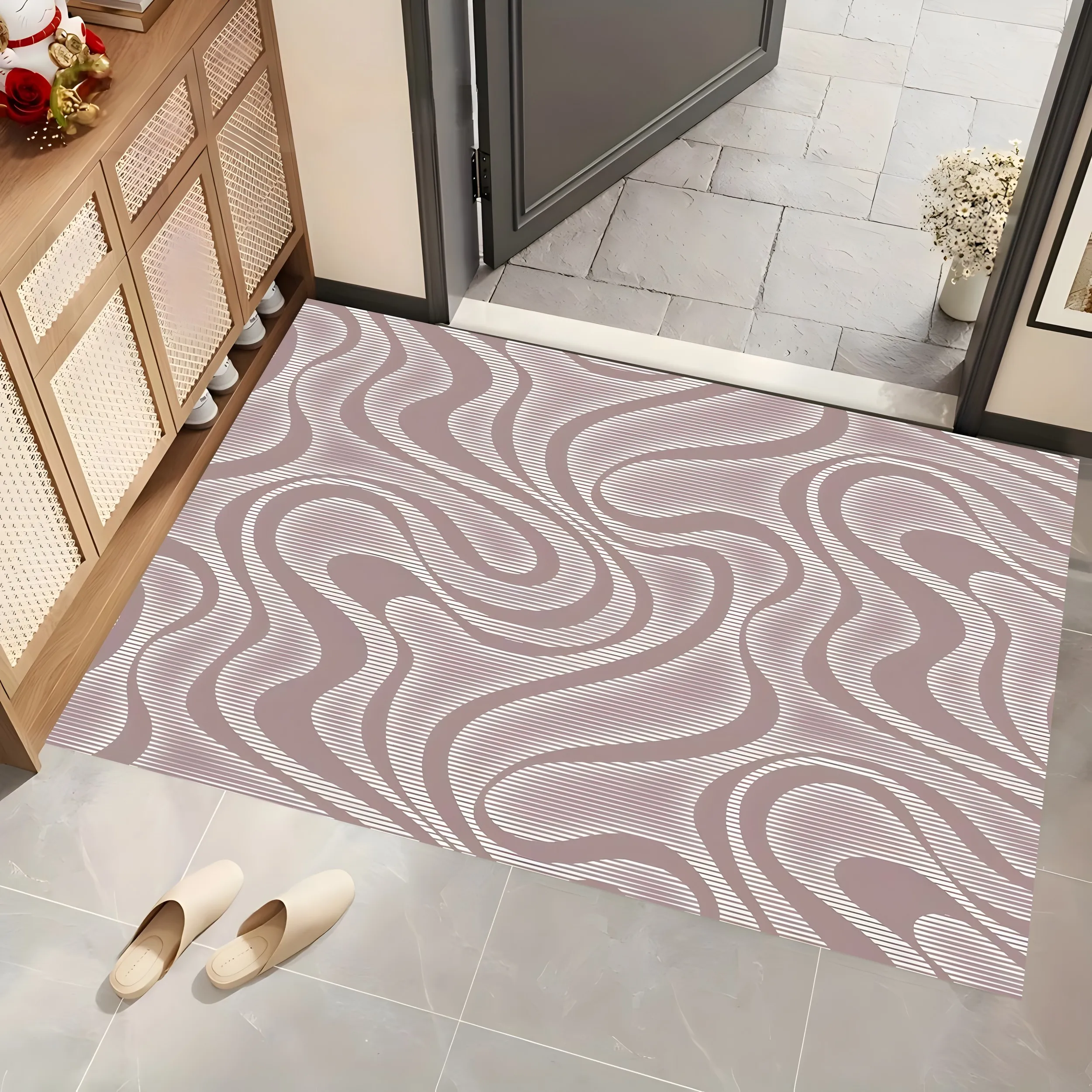 2D Large Carpet Milky Coffee Color Flowing Water Ripples Minimalist Light Luxury Living Room Bedroom Rug