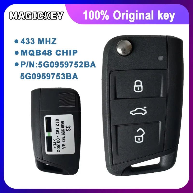 

Оригинальный ключ-брелок для Volkswagen VW Golf 7, Skoda Octavia A7, полуавтоматический, 434 МГц, MQB48, 5G0959752BA, 5G0959753BA