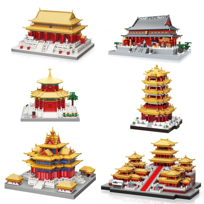 City Architecture Micro Building Blocks Chinese Ancient Palace Models Diamond China Courtyard Great Wall Toys