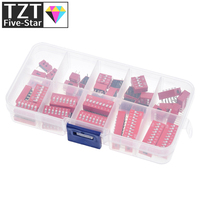 45PCS Dip Switch Kit In Box 1 2 3 4 5 6 7 8 10 Way 2.54mm Toggle Switch Red Snap Switches Mixed Kit Each 5PCS Combination Set