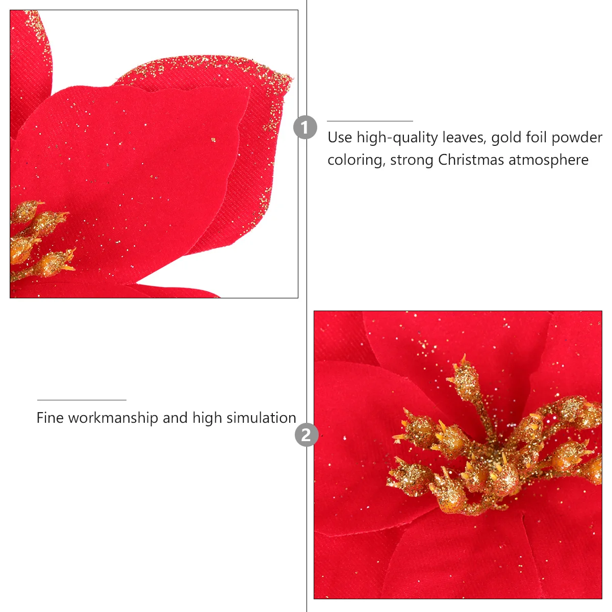

Christmas Flower Ornaments 24pcs Cloth Xmas Decorations for Tree Party Faux Gold Powder Artificial Blooms Festival Adornment
