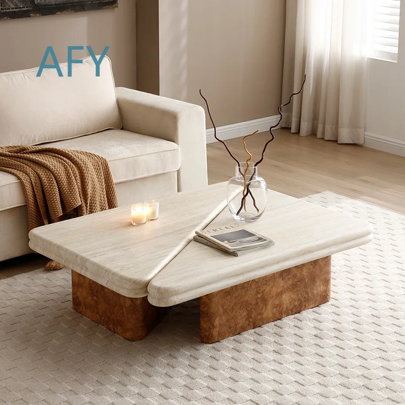 Gia Side Table for Cream Retro Style Laminate Coffee Table for Living Room Low Height Design Tree Knot Style Small Space