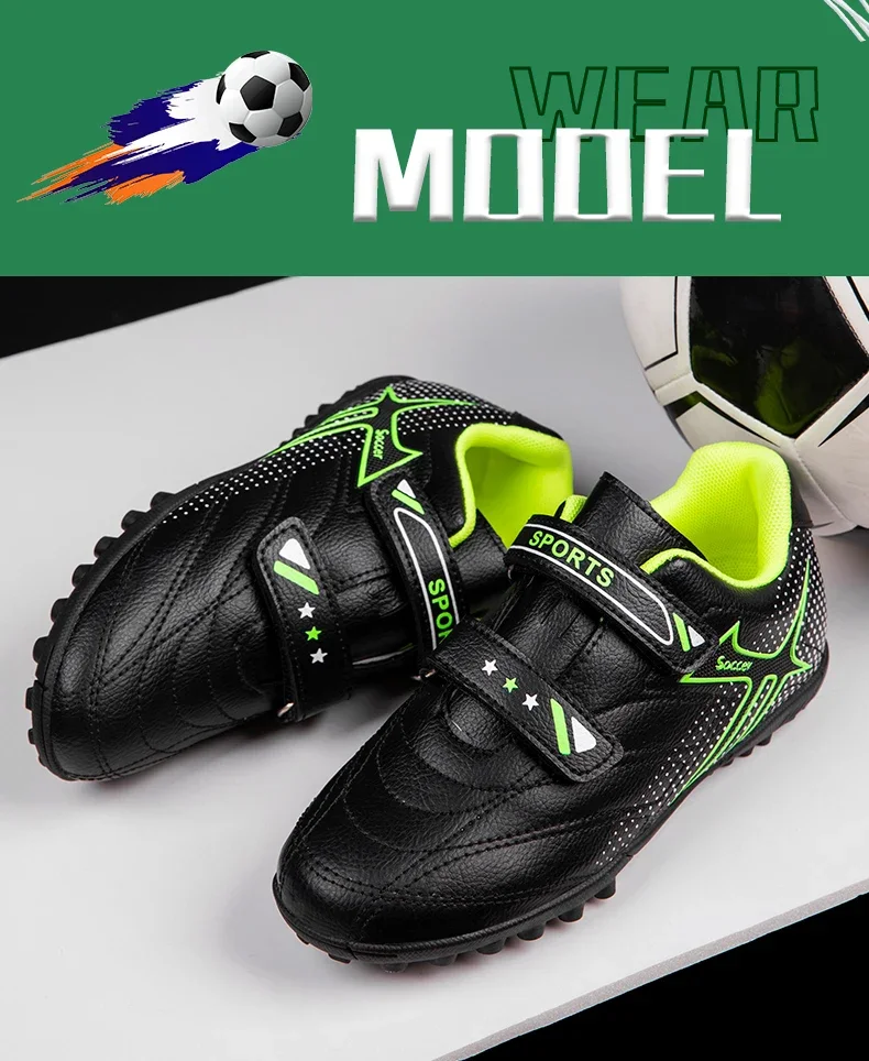 Kids soccer shoes American soccer shoes Training soles TF rubber soles shredded nails soccer shoes Kids soccer shoes Velcro doub