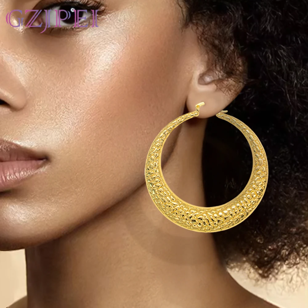 

GZJPEI 60mm Gold Color Large Hoop Earrings Big Smooth Circle Ear Rings Round Brincos Loop Earrings For Women Punk Jewelry