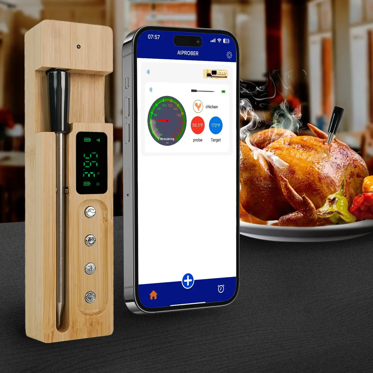 Wireless meat thermometer kitchen barbecue thermometer LED digital display for oven, stove, grill,smoker, steamer,Rotisserie