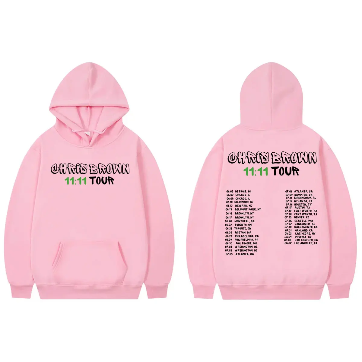 Rapper Chris Brown 11:11 Tour Double Sided Print Hoodie Fashion Casual Long Sleeve Sweatshirts Unisex Oversized Fleece Pullovers